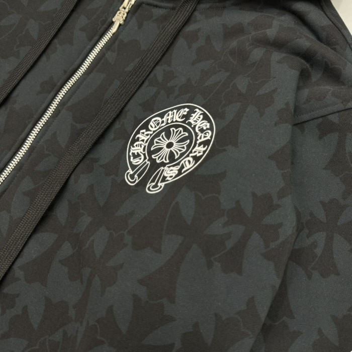 1:1 quality version Subtle Cross Print & Arm Floral Scroll Full-Zip Hooded 29097789