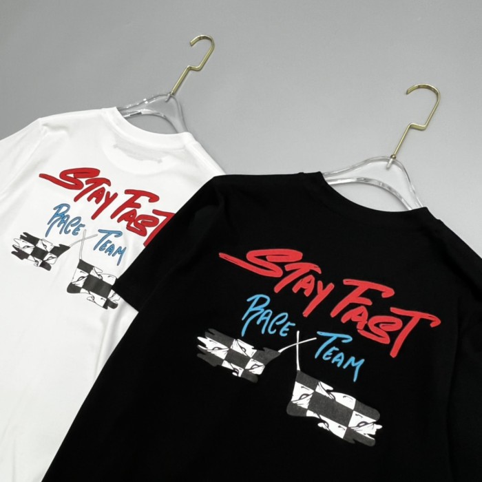 1:1 quality version Stay Fast Race Team Checkered Flag Graffiti Letter Print T-Shirt 2 colors 29093970