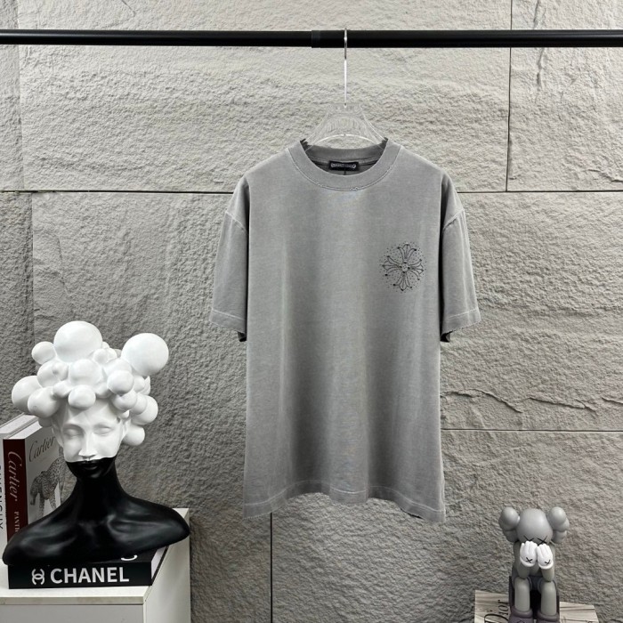 1:1 quality version Crystal Horseshoe & Cross Logo Washed Black Distressed T-Shirt 2 colors 29098022