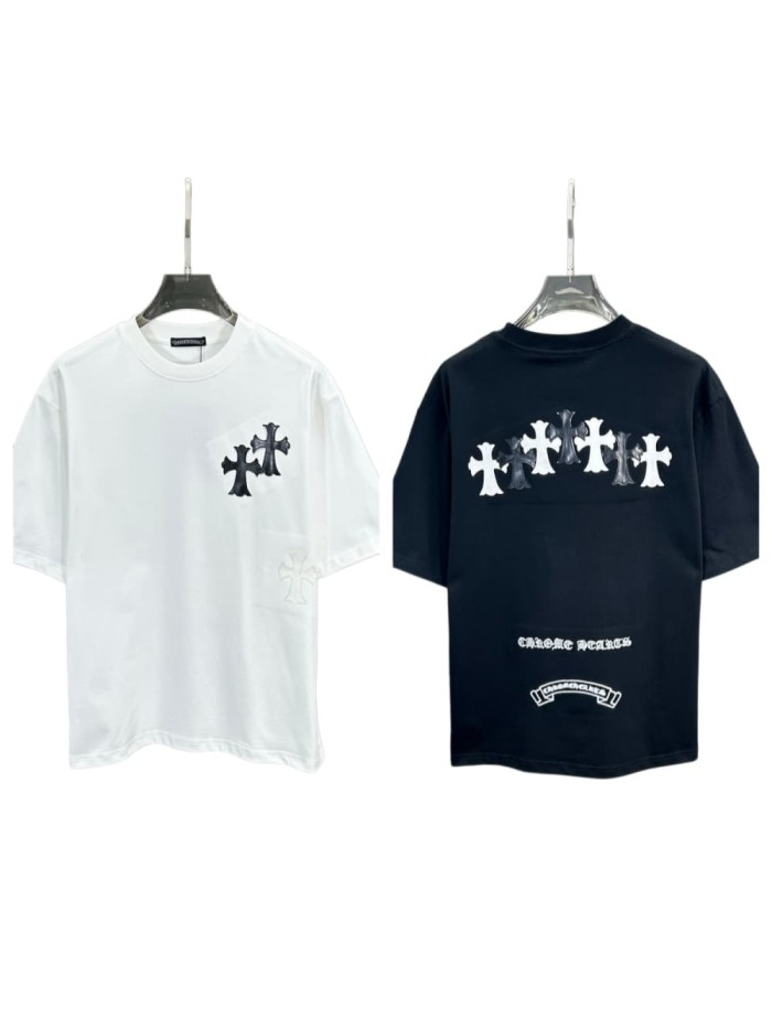 1:1 quality version High-Quality Leather Tag Cross & Sanskrit Print Crewneck T-Shirt 2 colors 29098085