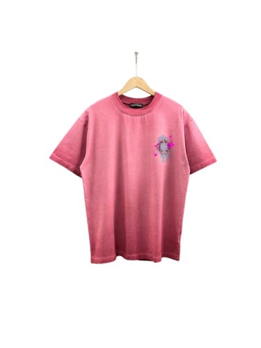 1:1 quality version Neon Pink & Blue Horseshoe Cross Print Washed Pink T-Shirt 29098117