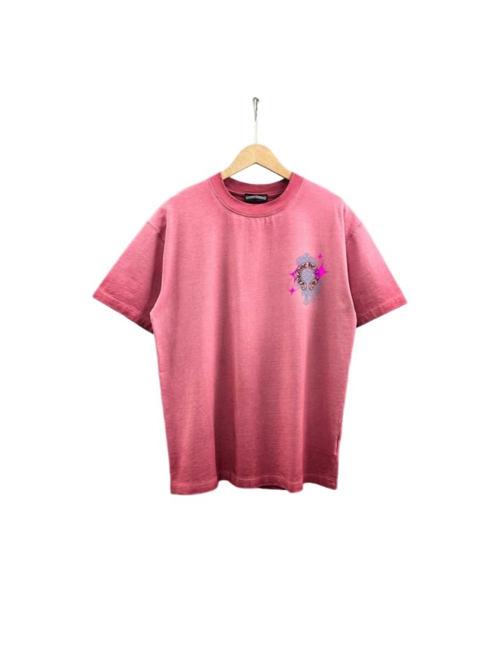 1:1 quality version Neon Pink & Blue Horseshoe Cross Print Washed Pink T-Shirt 29098117