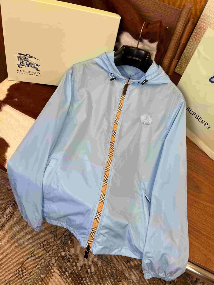 1:1 quality version Logo Plaid Zip Spliced Hooded Jacket 2 colors 29105485