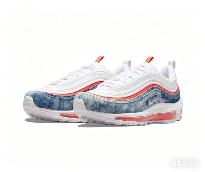 Air Max 97 White Denim Red Accent Full-Length Air Cushion Sneakers 29064397