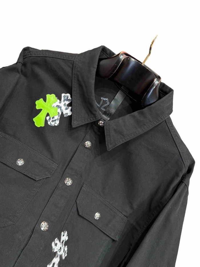 1:1 quality version green & white cross leather patches denim Vintage jacket 28959603