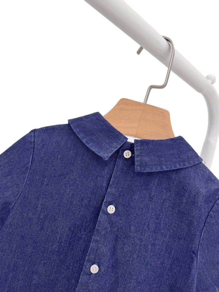 Navy Double-Breasted Buttons Denim Dress for Kids 29008821