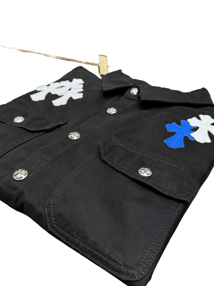 1:1 quality version blue & white cross leather patches denim Vintage jacket 28959626