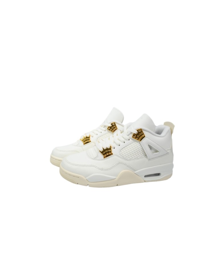 [plus-size shoes]Jordan 4   Metallic Gold  White Leather Basketball Shoes 29035156