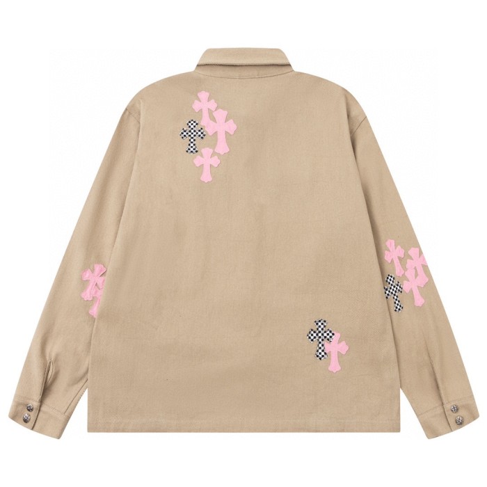 [buy more save more] Leather cross piece embroidered shirt