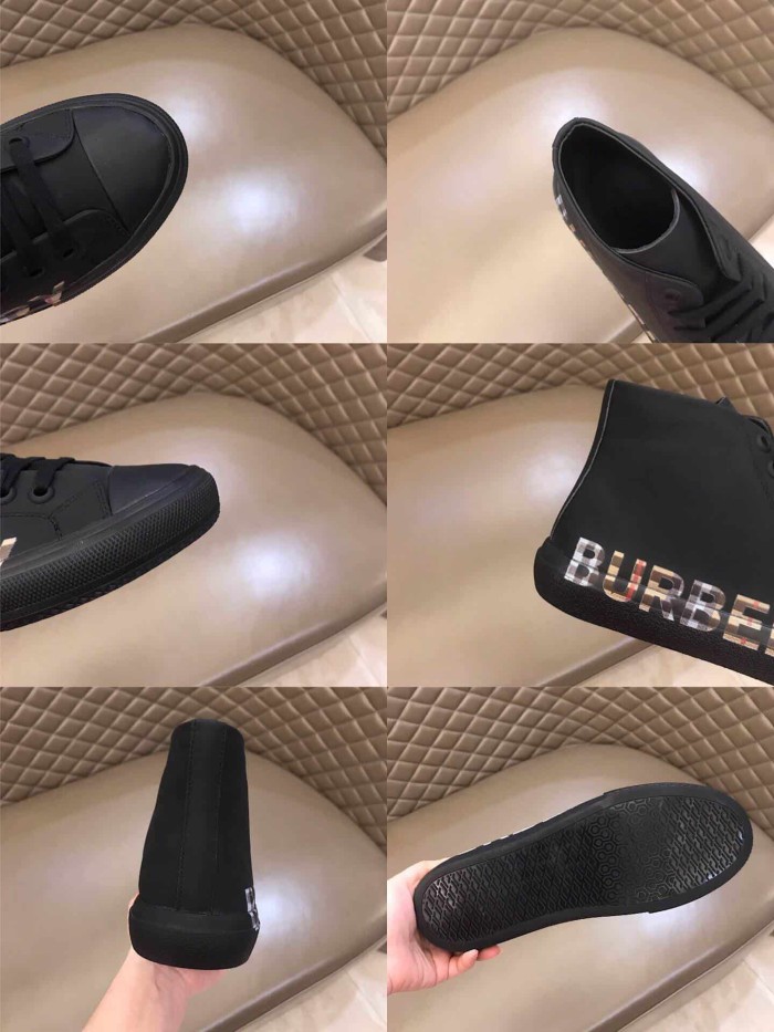 BURB5RRY LOGO PRINT GABARDINE HIGH-TOP SNEAKERS �?BBR82
