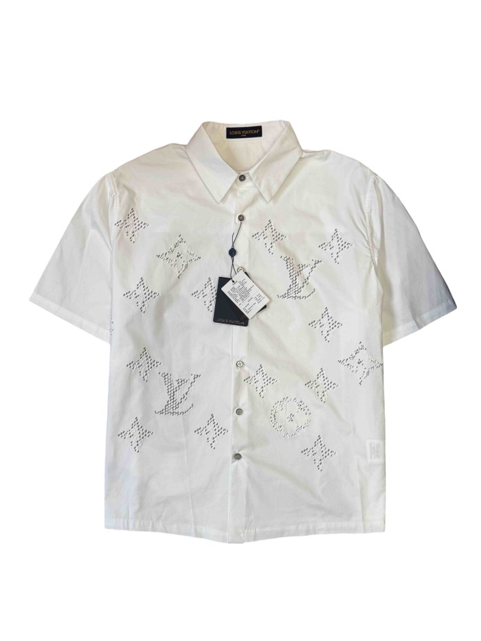 1:1 quality version Embroidered Jacquard Flocked Print Lapel Shirt 28968106