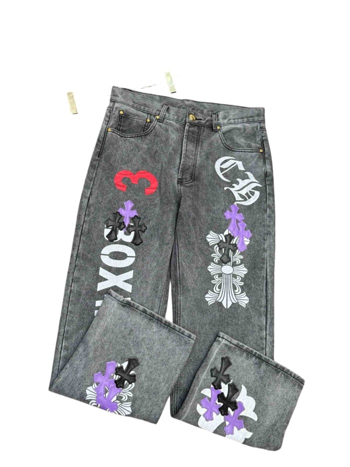 1:1 quality version  Cross Letter Print Applique Gold Label Jeans 28960927