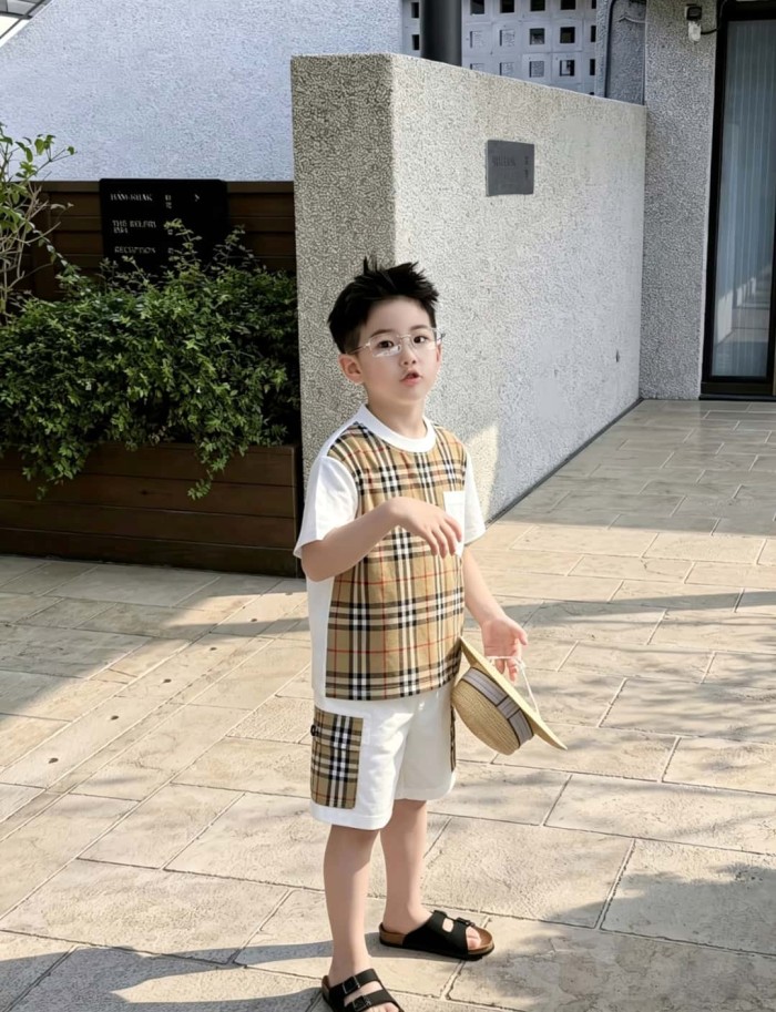 Classic Checkerboard Spliced T-Shirt for Kids 29006673