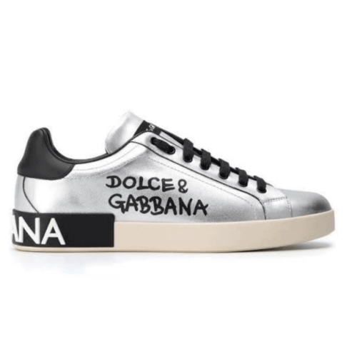DOLCE AND  G@BB@N@ LOGO PRINT POSITANO LEATHER SNEAKERS   DG94