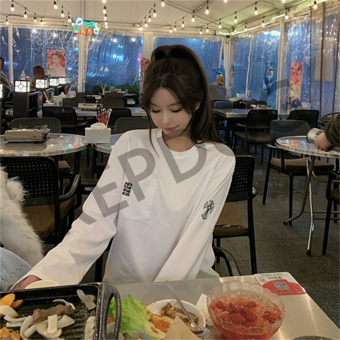 1:1 quality version Chest Pocket Right Sleeve Sanskrit Letter Embroidered Long Sleeve T-Shirt 2 colors