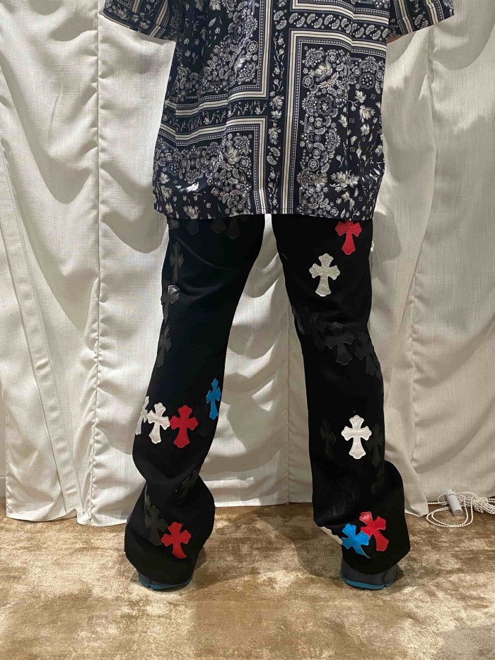 1:1 quality version  color-block cross appliqué glitter jeans 28959574