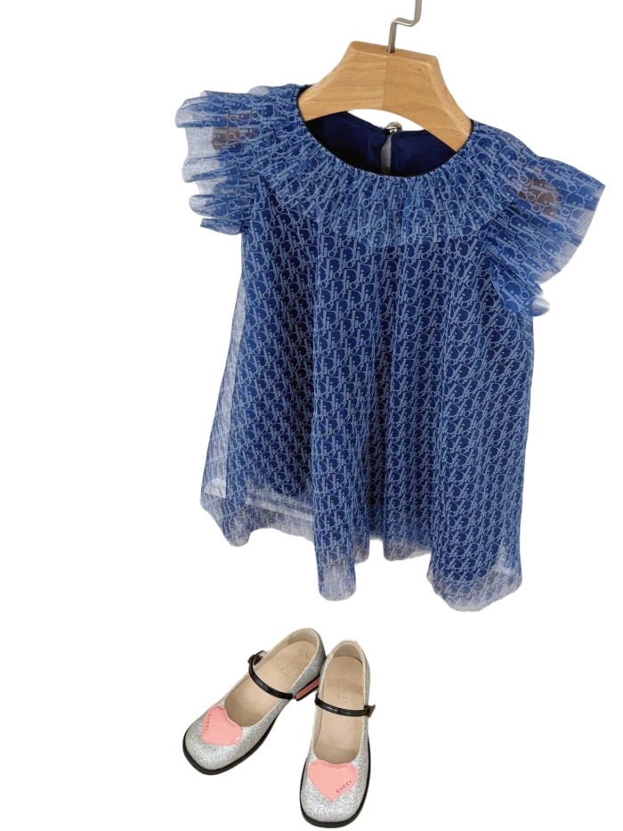 Tulle Dress with Ruffled Neck & Flutter Sleeves for Kids 29008833