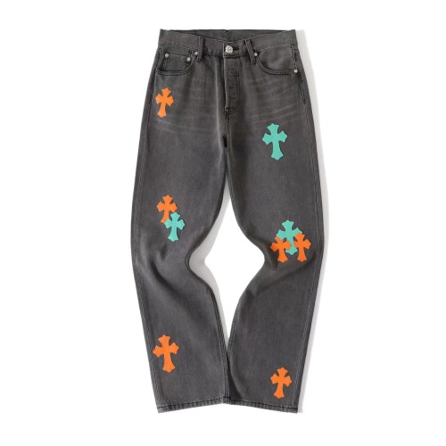 1:1 quality version Orange & Mint Cross Patched Washed Dark Grey Straight Leg Denim Jeans 29082255