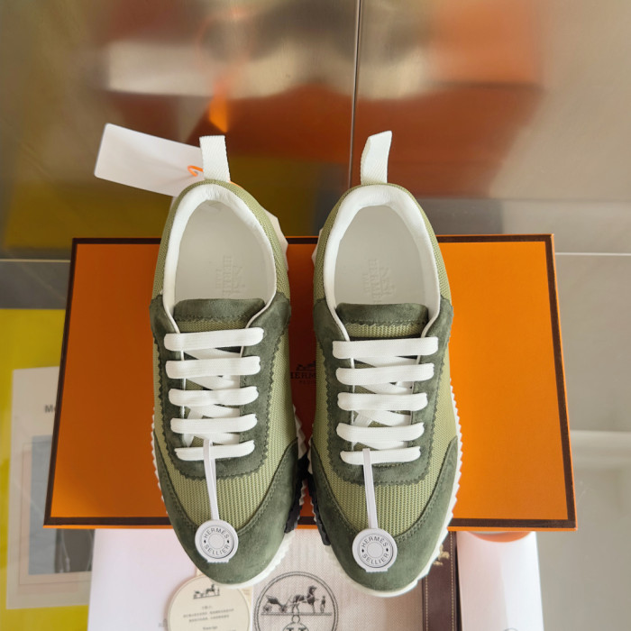 [plus-size shoes]Bouncing Olive Green Suede & Mesh Couple Style Breathable Sneakers 29085239