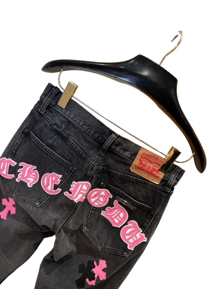 1:1 quality version  black & pink cross appliqué washed straight-leg jeans 28959382