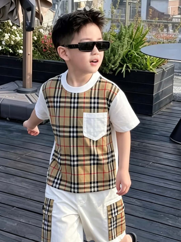 Classic Checkerboard Spliced T-Shirt for Kids 29006673