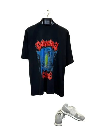 1:1 quality version Red flame Gothic font colored vintage portrait short-sleeved T-shirt 29077490