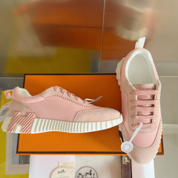 [plus-size shoes]Bouncing Couple Style Mesh & Genuine Leather Breathable Sneakers 4 colors 29085183