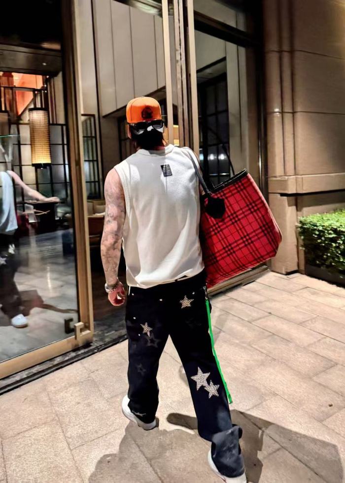 1:1 quality version Las Vegas Limited Edition Checkered Horsehair Star Patchwork Jeans 28791704