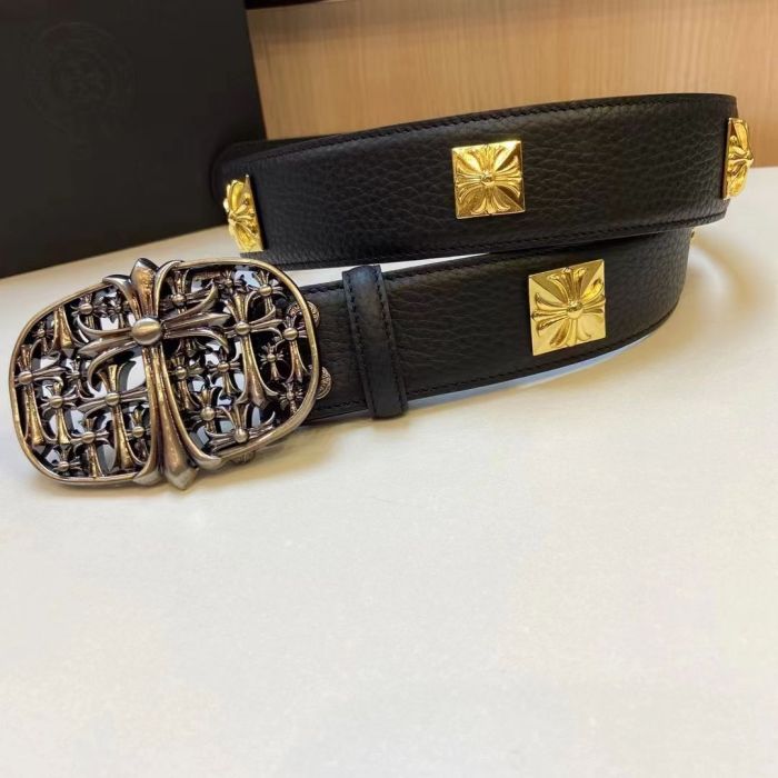 1:1 quality version Cross Grave Monument Pure Copper Silver Plated Pin Buckle Leather Belt 2 colors【Width 3.7cm】