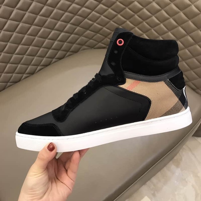 BURB5RRY LEATHER AND HOUSE CHECK HI-TOP SNEAKERS   BBR28