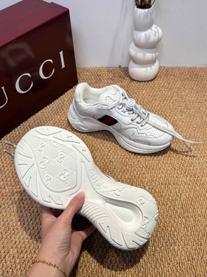 1:1 quality version Gucci White Leather Low Top Dad Sneakers Casual Web Detail Shoes 28974551