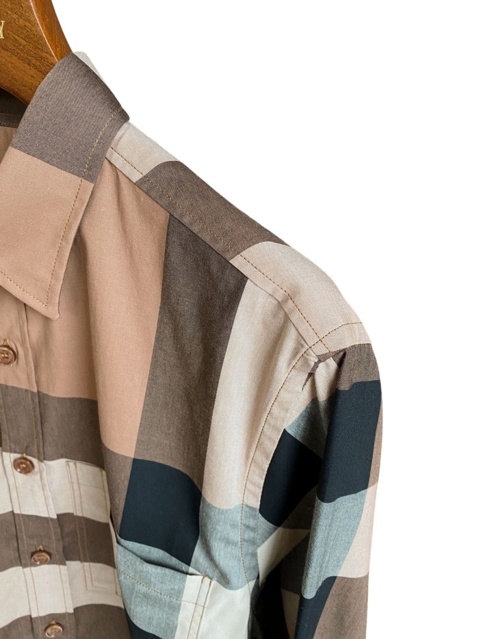 1:1 quality version Plaid Stretch Cotton Poplin Long Sleeve Shirt 8 colors 28875206