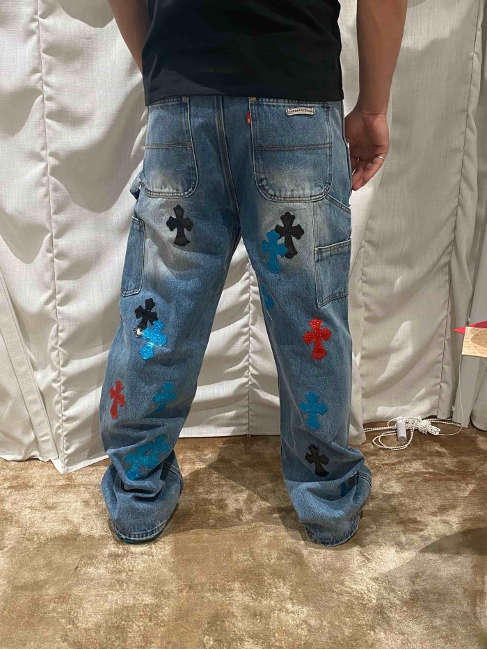 1:1 quality version  colored glitter cross distressed vintage washed jeans 28959375