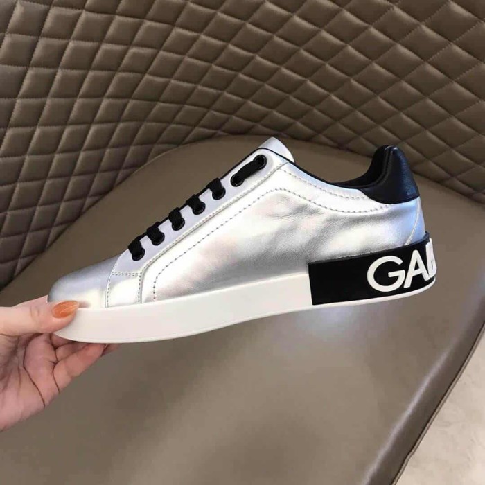 DOLCE AND  G@BB@N@ LOGO PRINT POSITANO LEATHER SNEAKERS   DG94