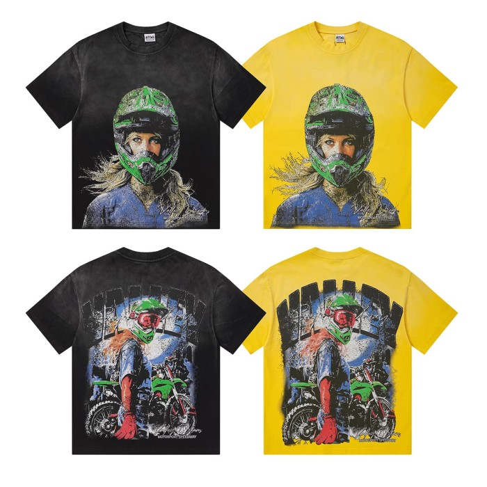 Female Motorcycle Rider Print Washed Tee 2 colors 29047375