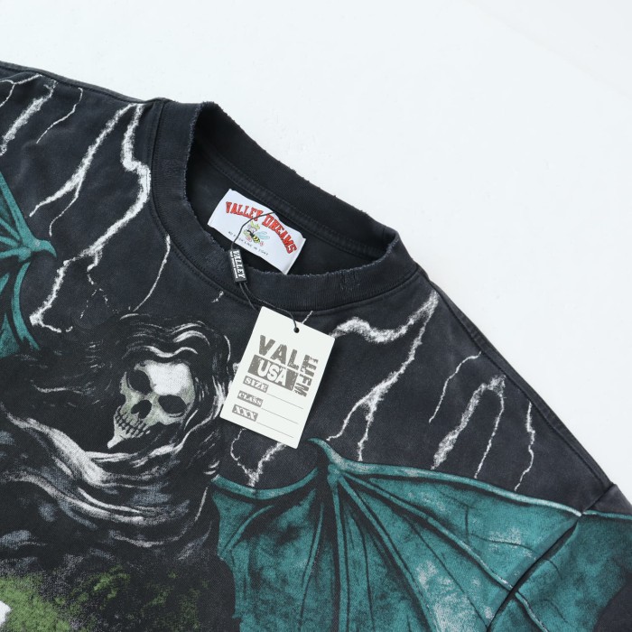 Vintage Washed Grim Reaper Print Loose Fit Streetwear T-Shirt 28978080