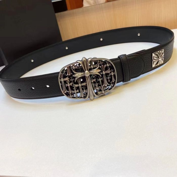 1:1 quality version Cross Grave Monument Pure Copper Silver Plated Pin Buckle Leather Belt 2 colors【Width 3.7cm】