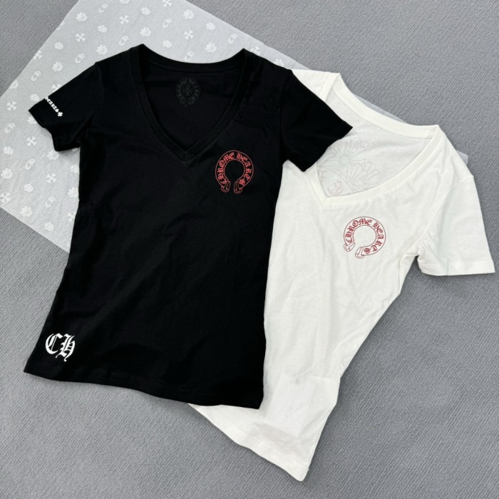 1:1 quality version 27958595 Red Horseshoe Print V-Neck Tee for girls 2 colors