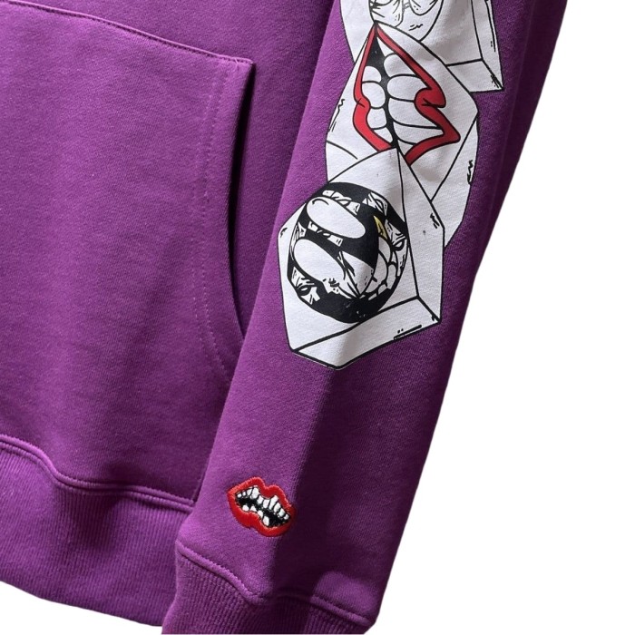 Lip & Funny Face Print on Sleeves Print Hoodie 28808479