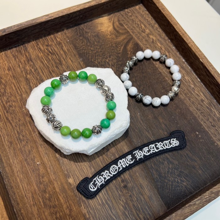 White Turquoise & Wire Green Silver Bead Bracelet 2 colors
