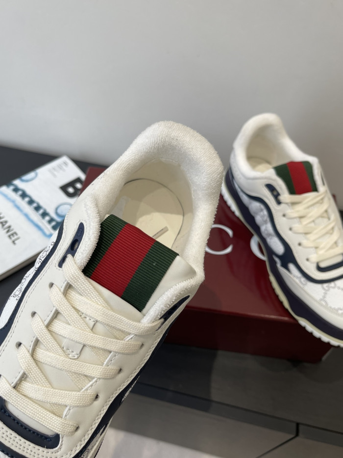 1:1 quality version Gucci White Navy GG Leather Low Top Sneakers Shoes 28974392