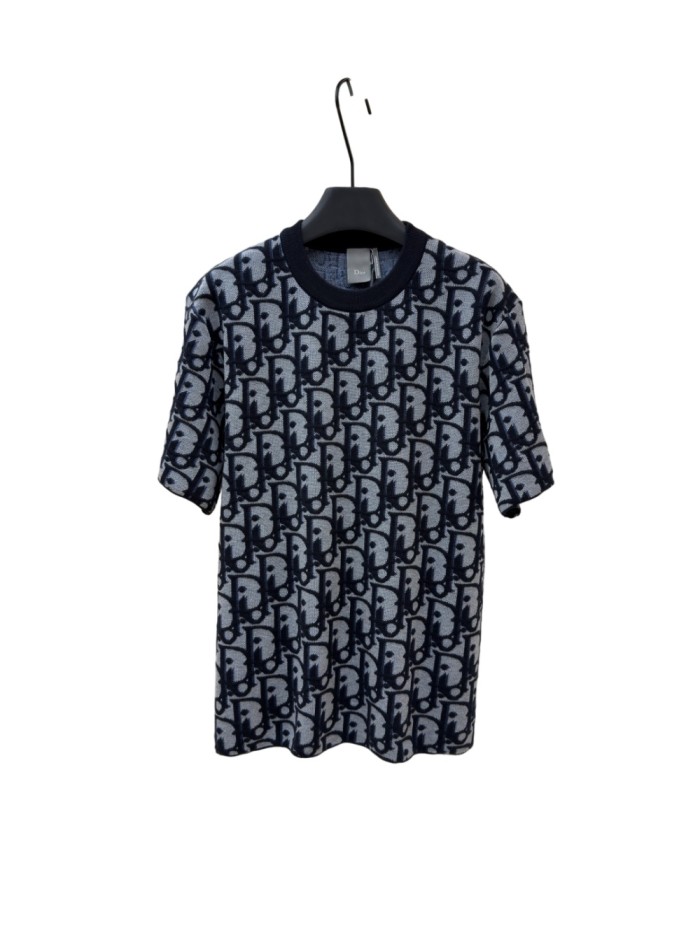 1:1 quality version Dark Blue Color-Blocked Jacquard Knit T-shirt 28968062