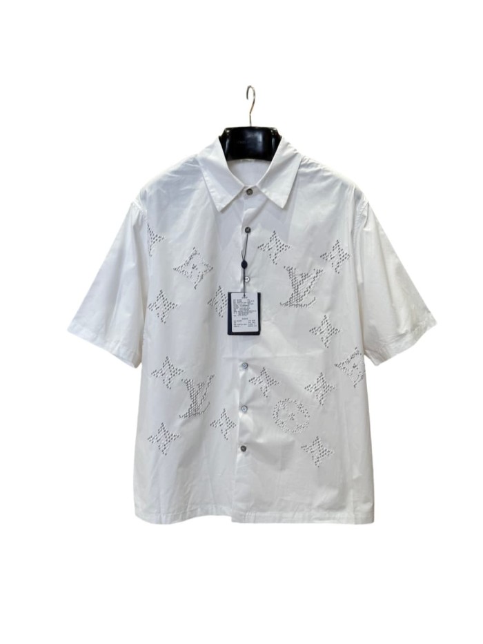1:1 quality version Embroidered Jacquard Flocked Print Lapel Shirt 28968106
