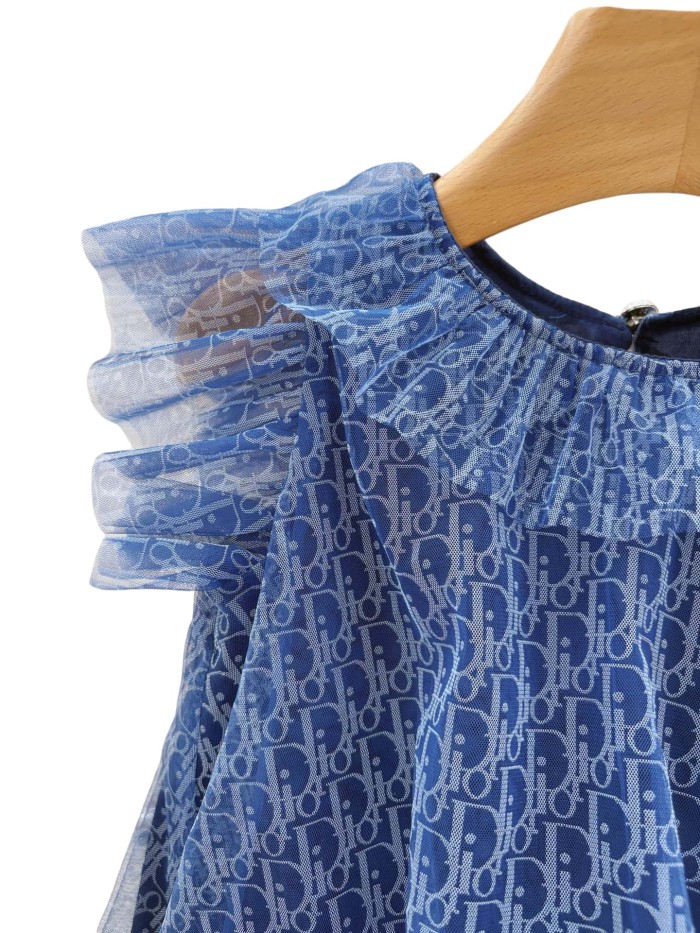Tulle Dress with Ruffled Neck & Flutter Sleeves for Kids 29008833