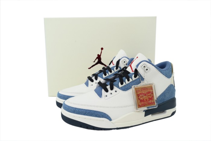 [plus-size shoes] 1:1 quality version Jordan 3 x Levi's White Blue Denim & Leather Basketball Shoes 29039820