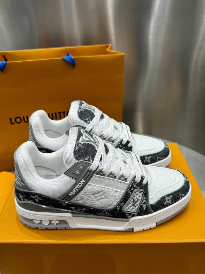 1:1 quality version Denim Leather Patchwork Lace-Up Board Shoes 2 colors