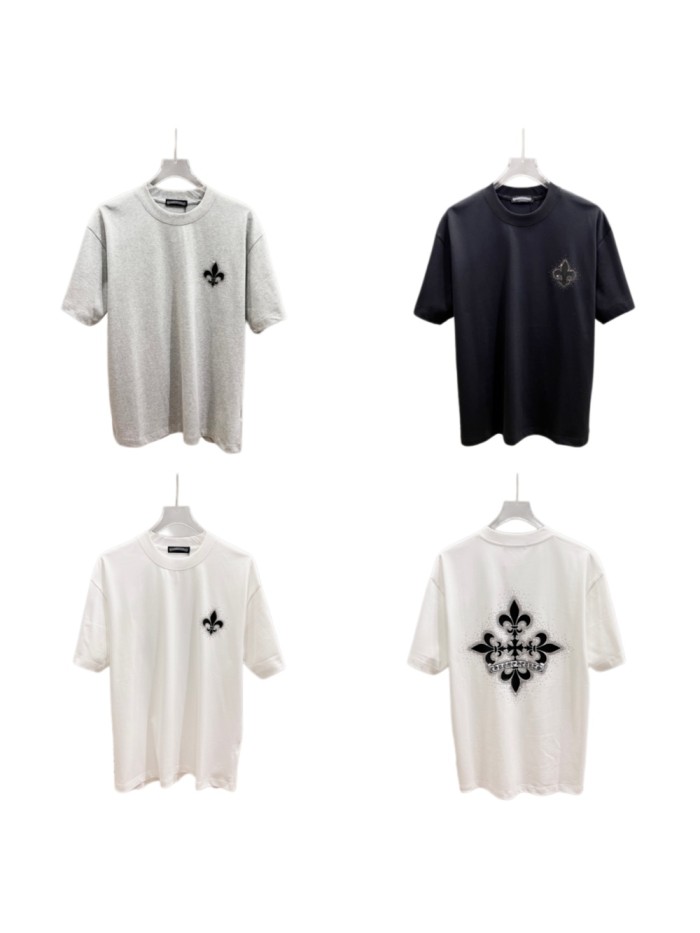 1:1 quality version Sanskrit Horseshoe & Fleur-de-lis Rhinestone Printed  Vintage Tee 3 colors 29082450