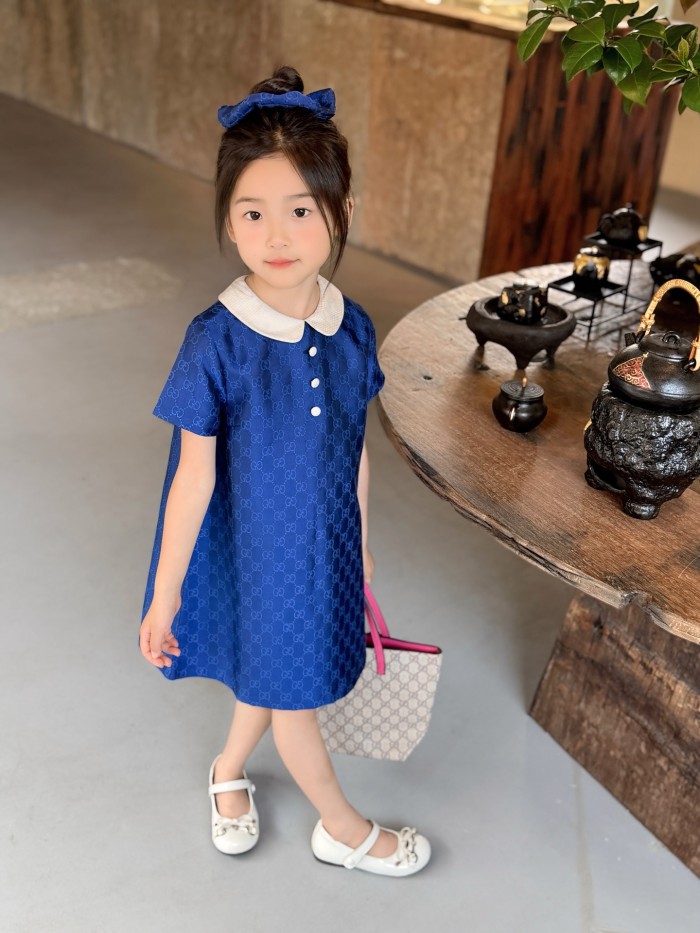 Royal Blue GG Monogram Peter Pan Collar A-Line Dress for Kids 29006280