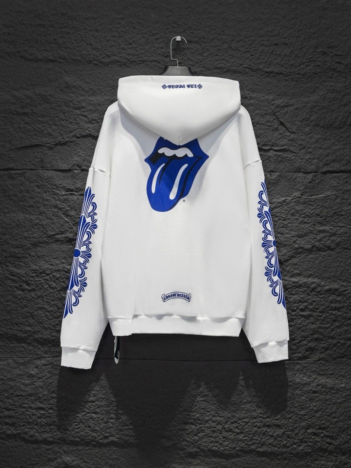 Back blue big tongue flower arms printed hoodie
