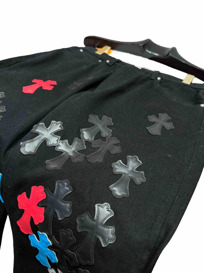 1:1 quality version  color-block cross appliqué glitter jeans 28959574